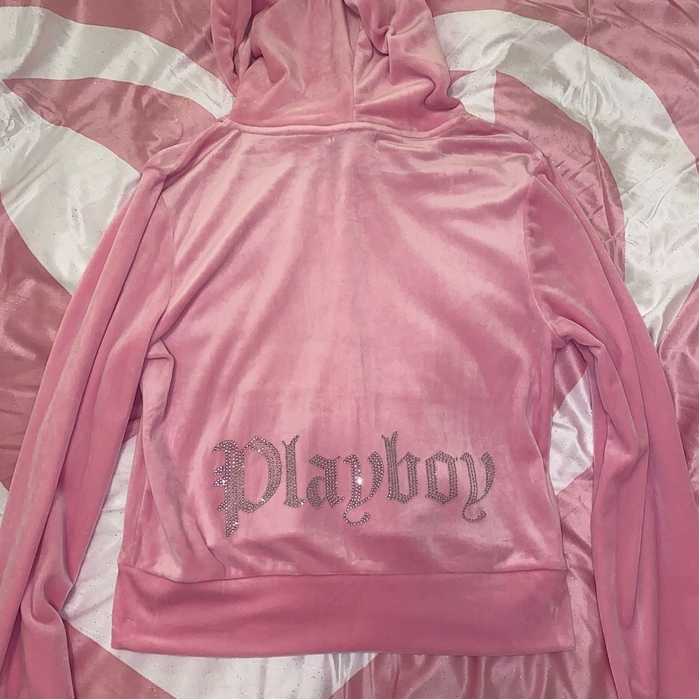 Pink Playboy Velour Zip-Up Hoodie - Picture 4 of 5